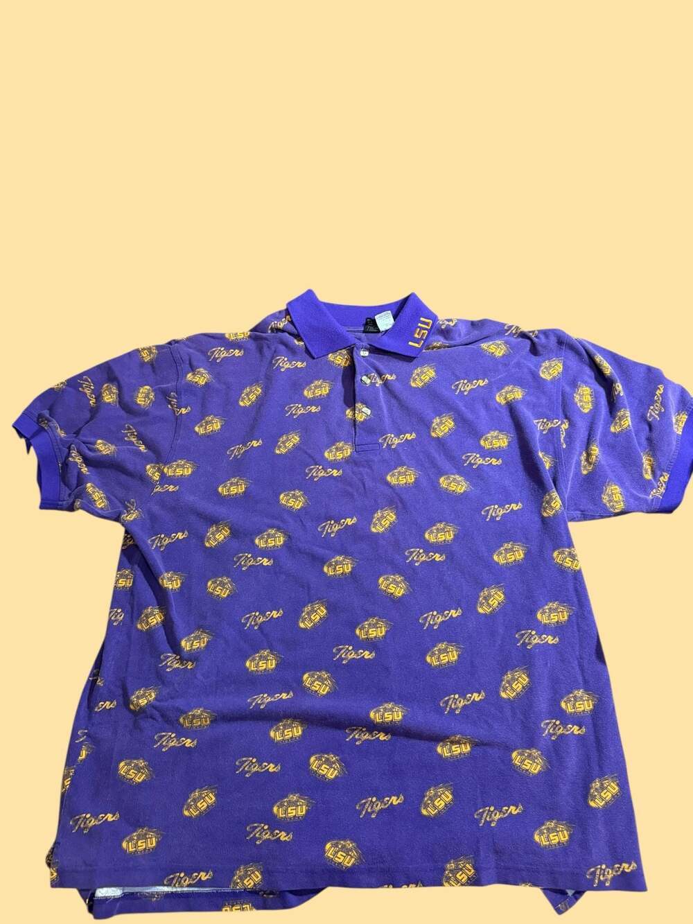 Vintage Chiliwear LSU Tigers All Over Print Purple Polo Shirt 3XLT